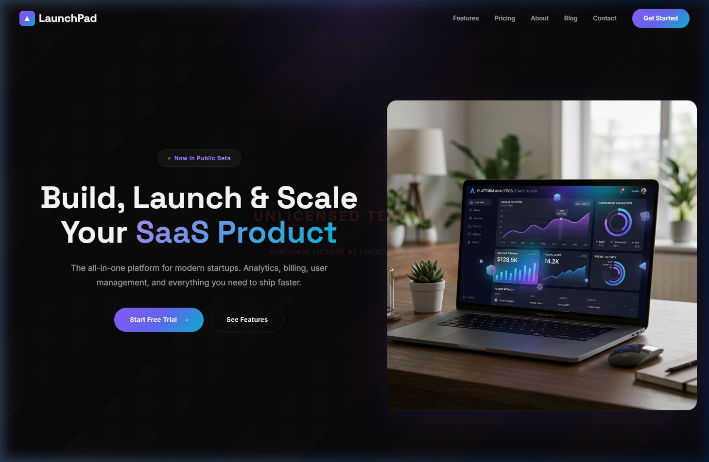 Launchpad SaaS — Startup Landing Template